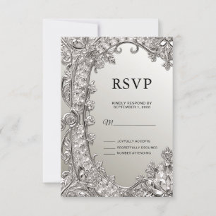 Tarjeta RSVP moderna Ornate Silver