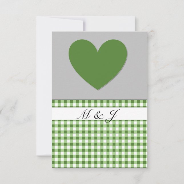 Tarjeta RSVP Monograma Green Plaid Heart Wedding (Anverso)