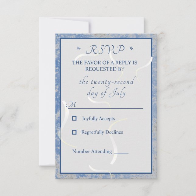 Tarjeta RSVP Monogramada de Mármol Azul y Gris (Anverso)
