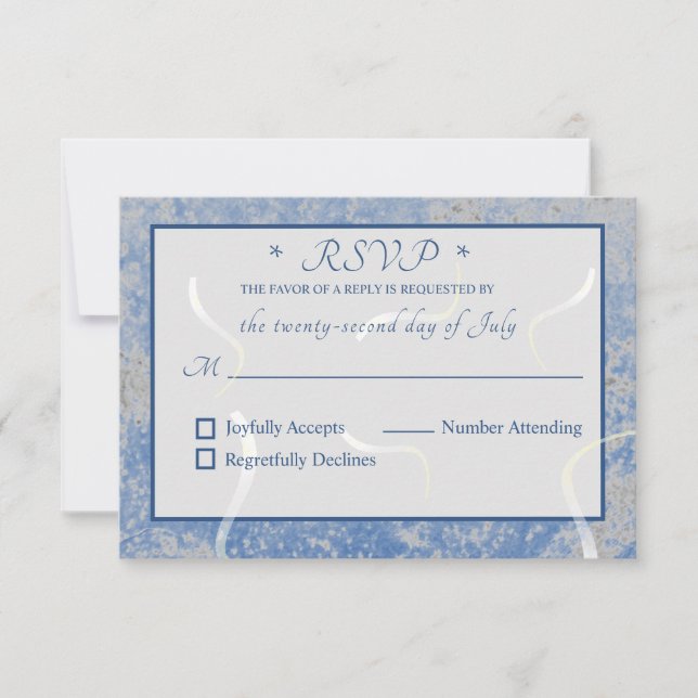 Tarjeta RSVP Monogramada de Mármol Azul y Gris (Anverso)
