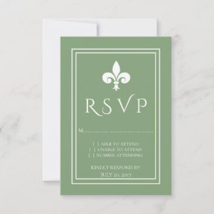 Tarjeta RSVP Moss Green Fleur de Lis Wedding
