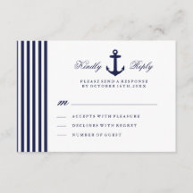 Tarjeta RSVP Náutica Azul Blanco y Naval