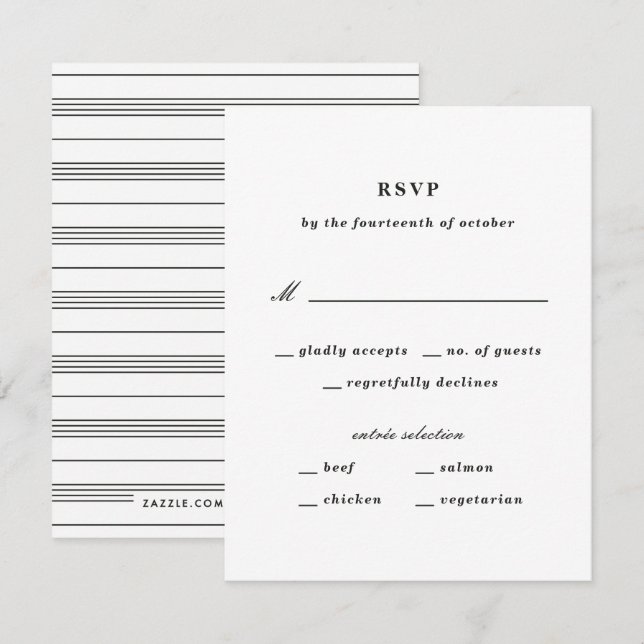 Tarjeta RSVP Nautical Knot ilustrada - Negro (Anverso / Reverso)