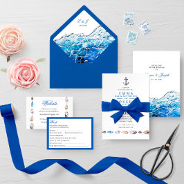 Tarjeta Rsvp Nautical Ocean Beach Blue Wedding