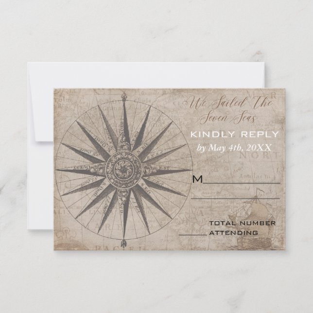 Tarjeta RSVP Nautical Ocean Yacht Wedding (Anverso)