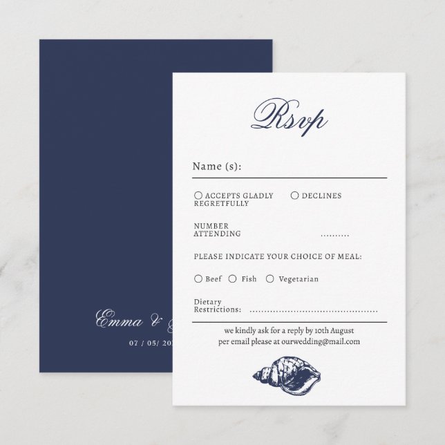 Tarjeta Rsvp Nautical Oceanic obscuro Wedding (Anverso / Reverso)