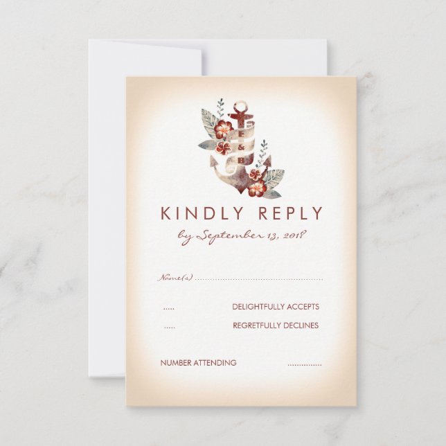 Tarjeta RSVP Nautical Seaside Wedding (Anverso)