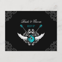Tarjeta RSVP negra Verde azulada para Bodas rocker
