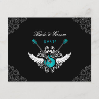 Tarjeta RSVP negra Verde azulada para Bodas rocker