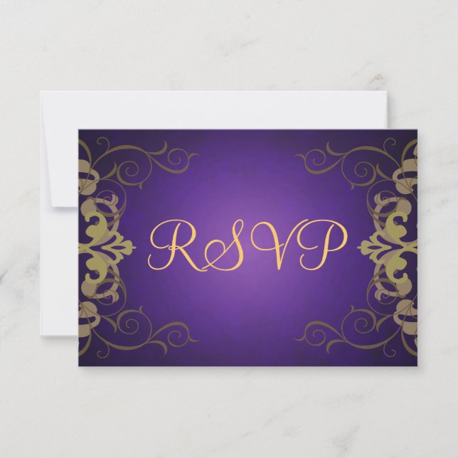 Tarjeta RSVP Noble Purple & Gold Scroll (Anverso)