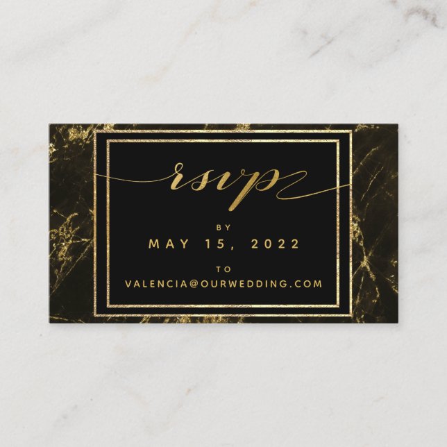 Tarjeta RSVP Online De Boda De Granito Y Oro (Anverso)