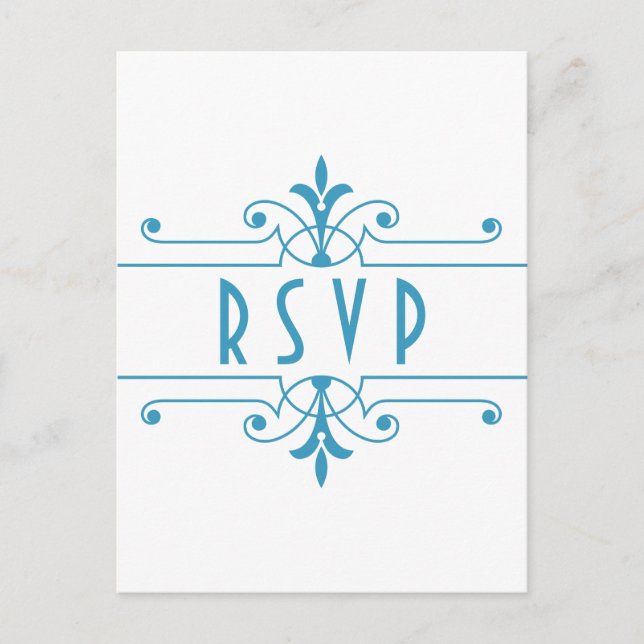 Tarjeta RSVP Ornamental Azul v2 Fancy (Anverso)