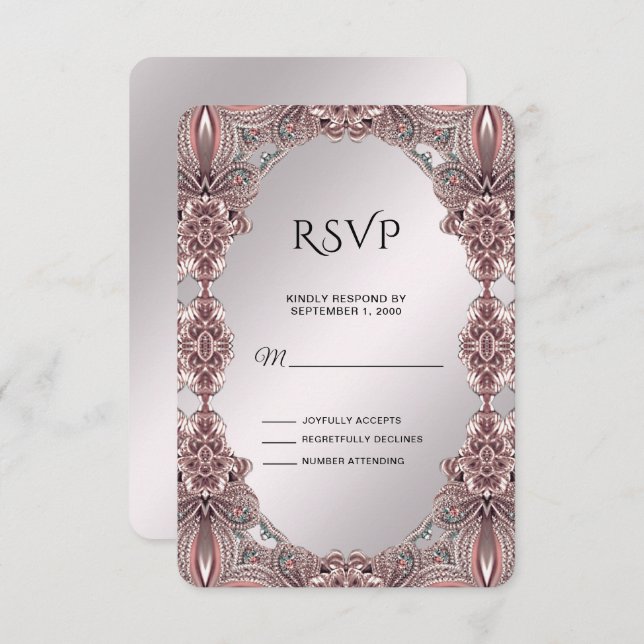 Tarjeta RSVP Ornamental Rosa (Anverso / Reverso)