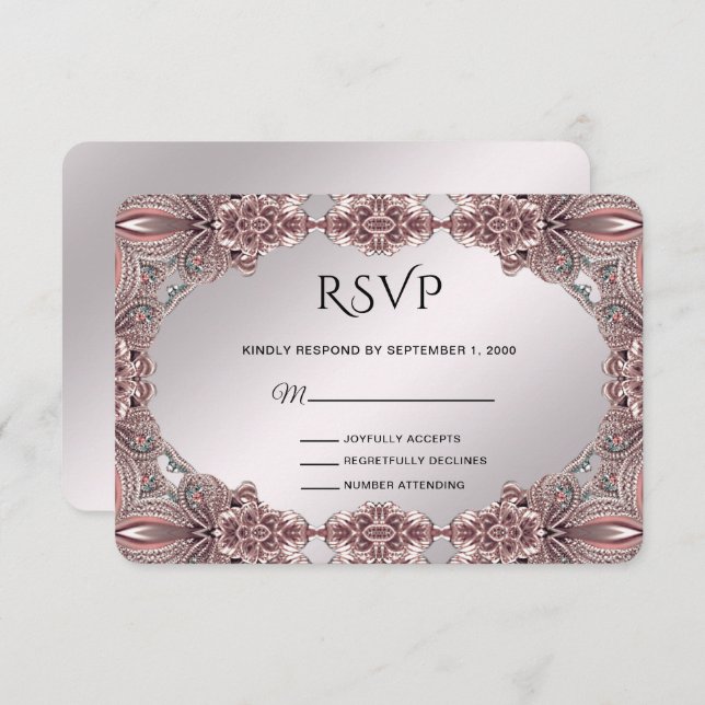 Tarjeta RSVP Ornamental Rosa (Anverso / Reverso)