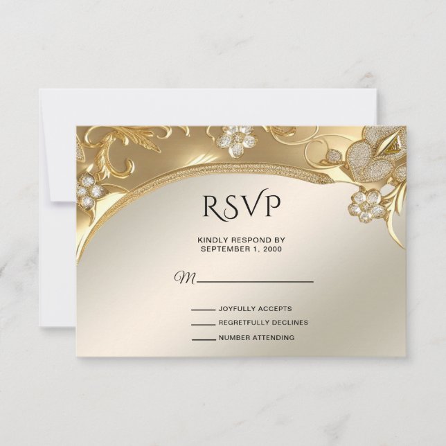 Tarjeta RSVP Ornate Floral Gold (Anverso)
