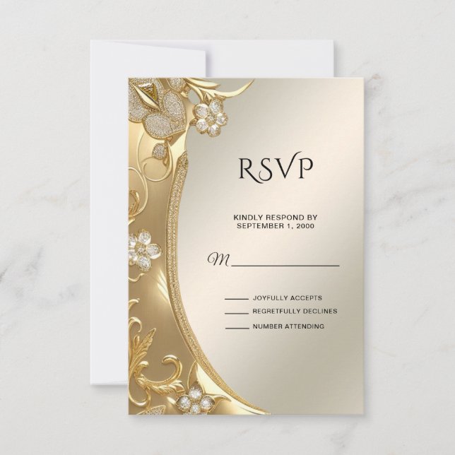 Tarjeta RSVP Ornate Floral Gold (Anverso)
