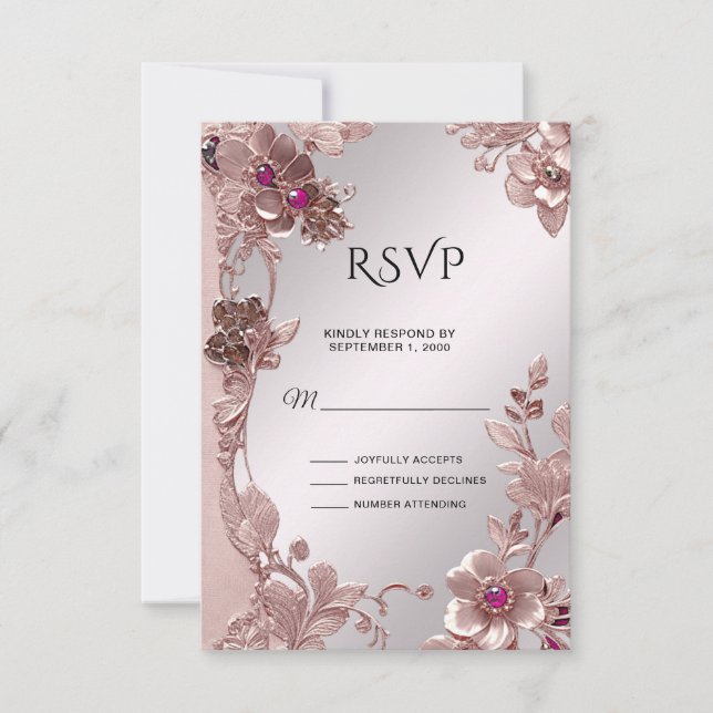 Tarjeta RSVP Ornate Floral Rosa (Anverso)