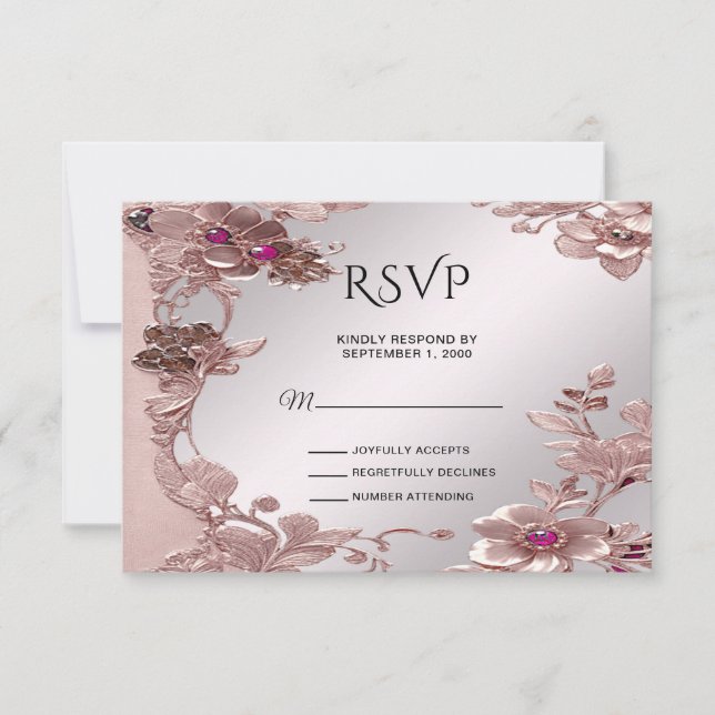 Tarjeta RSVP Ornate Floral Rosa (Anverso)