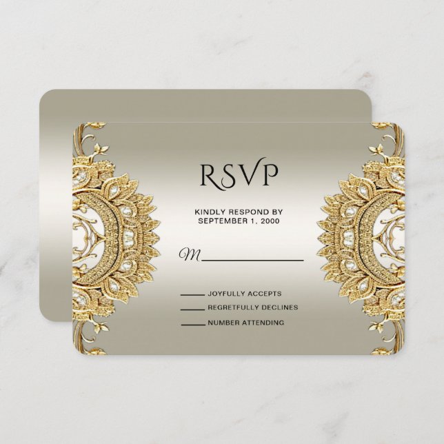 Tarjeta RSVP Ornate Gold (Anverso / Reverso)