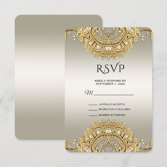 Tarjeta RSVP Ornate Gold (Anverso / Reverso)