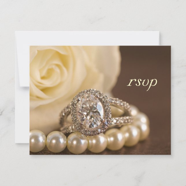 Tarjeta RSVP Oval Diamond Ring y White Rose Weddin (Anverso)