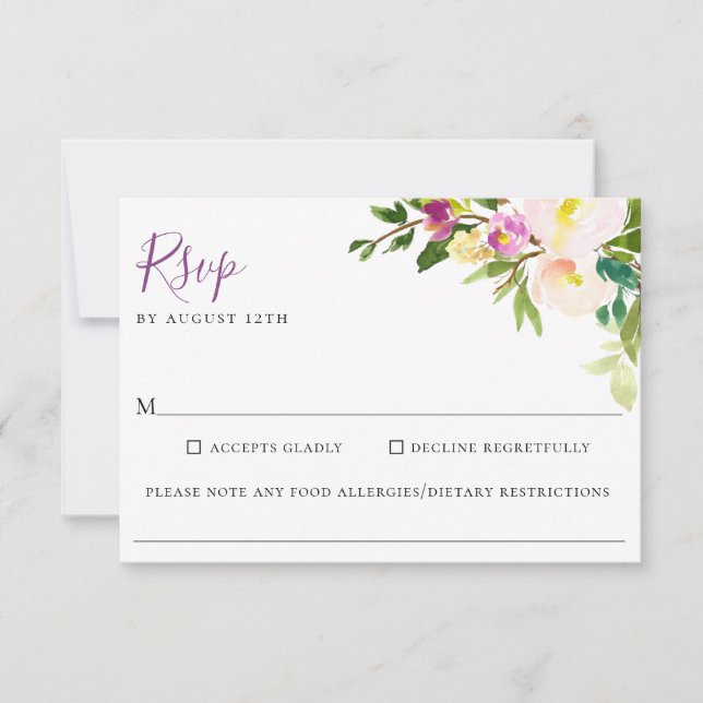 Tarjeta RSVP para Alimentos Boda Purple Floral de  (Anverso)
