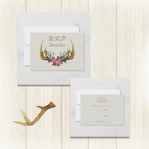 Tarjeta RSVP para Antlers y rosas rosas rosas rosa