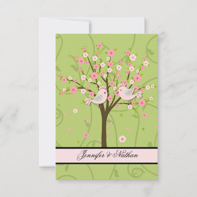 Tarjeta RSVP para aves con flores de cerezo (Anverso)