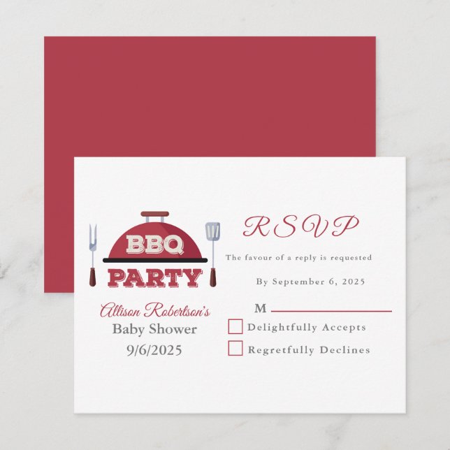 Tarjeta RSVP para Baby Shower BBQ al aire libre (Anverso / Reverso)