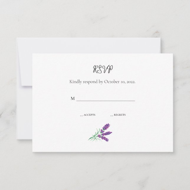 Tarjeta RSVP para Boda elegante de Lavanda (Anverso)