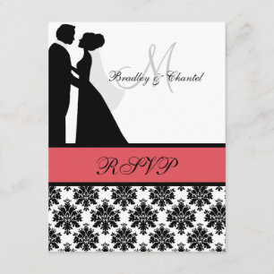 Tarjeta RSVP para Boda negro y coral