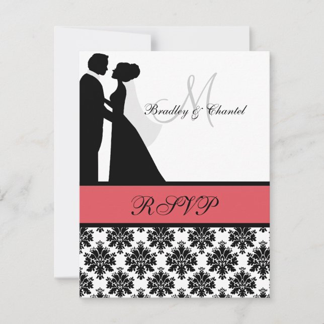 Tarjeta RSVP para Boda negro y coral (Anverso)