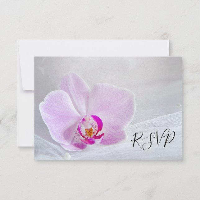 Tarjeta RSVP para bodas de bodas con orquídeas y v (Anverso)