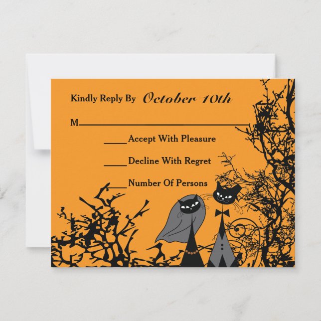 Tarjeta RSVP para bodas de gatos de Hallowedding (Anverso)