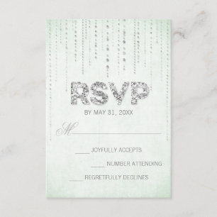 Tarjeta RSVP para bodas de Purpurina de plata y de