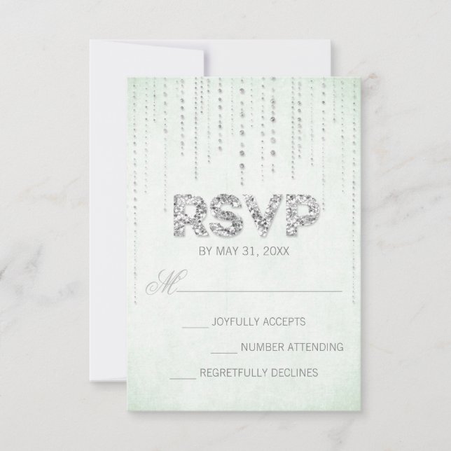 Tarjeta RSVP para bodas de Purpurina de plata y de (Anverso)