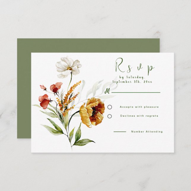 Tarjeta RSVP para Bodas florales de acuarela de lo (Anverso / Reverso)