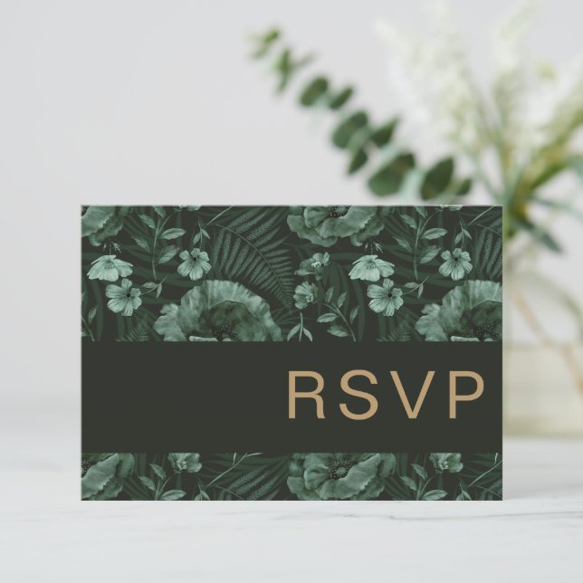 Tarjeta RSVP para botella de moda de flores silves (Anverso de pie)