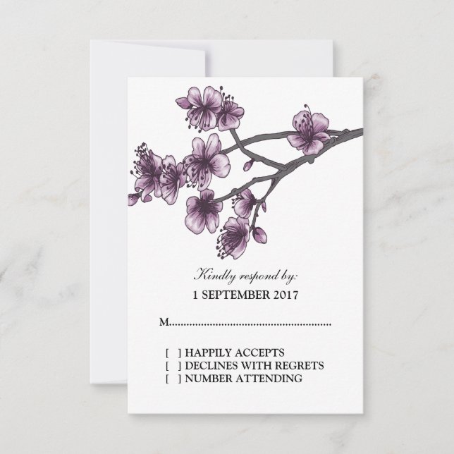 Tarjeta RSVP para cerezos simples púrpura (Anverso)