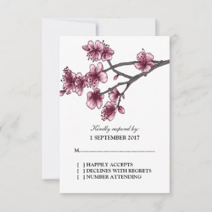 Tarjeta RSVP para cerezos simples rosa