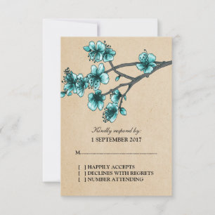 Tarjeta RSVP para cerezos vintage Aqua