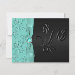Tarjeta RSVP para cintas Black and Aqua FAUX y Jew