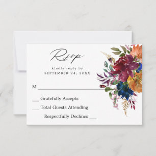 Tarjeta RSVP para comidas de Borgoña y Marina Fall