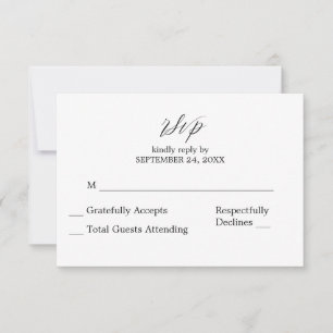 Tarjeta RSVP para comidas de caligrafía negra y bl