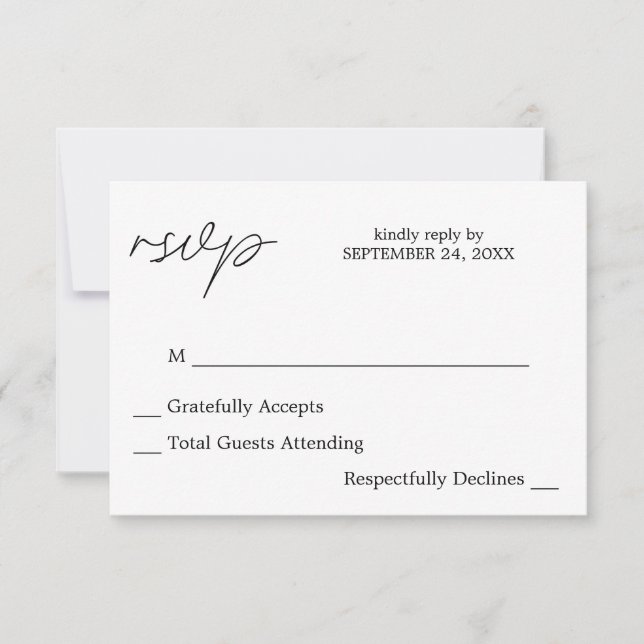 Tarjeta RSVP para comidas en blanco y negro 3 (Anverso)