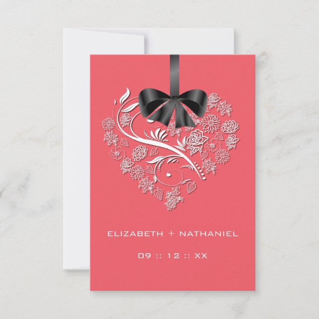 Tarjeta RSVP para corazón sin aliento - coral (Anverso)