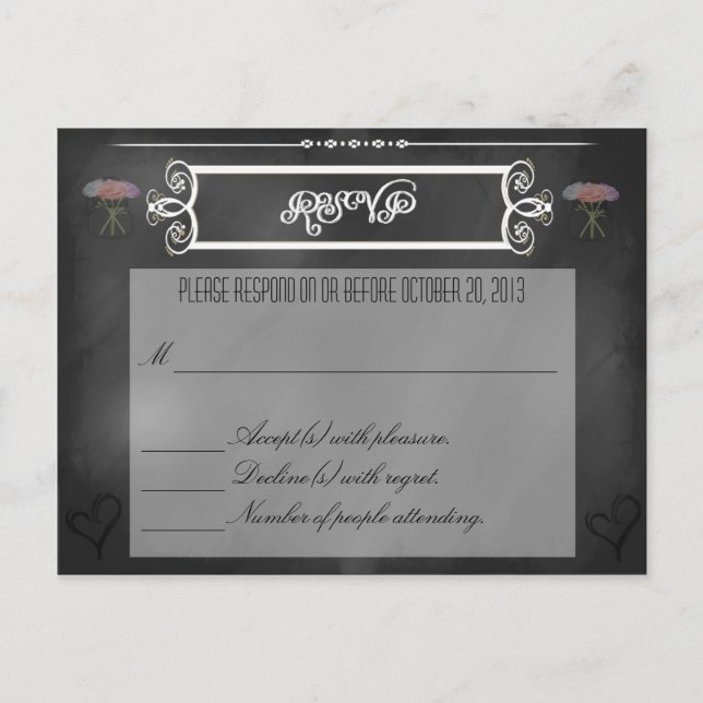 Tarjeta RSVP para Corazones y Flores de Placa (Anverso)