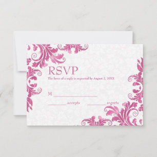 Tarjeta RSVP para damasco blanco y encaje rosa