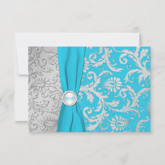 Tarjeta RSVP para damascos de color turquesa y pla