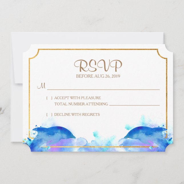 Tarjeta RSVP para delfines de color azul (Anverso)